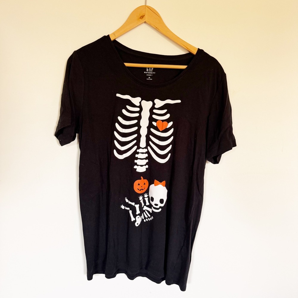 Gap Maternity Modern T Shirt XL Black Skeleton Baby Halloween Graphic Tee